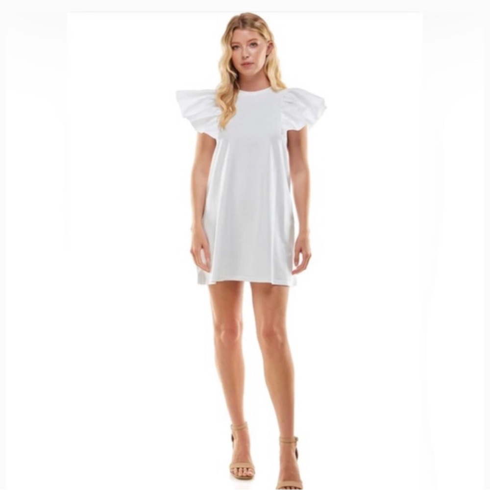 NWOT ODDY White Ruffle Sleeve Shift Dress size Medium